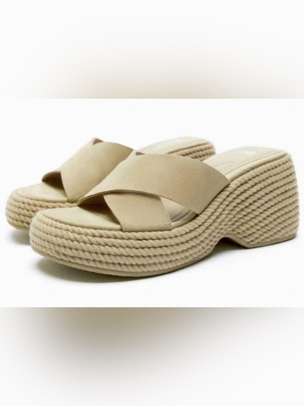Zara Suede Leather Wedge Espadrilles Sandals - Size 37